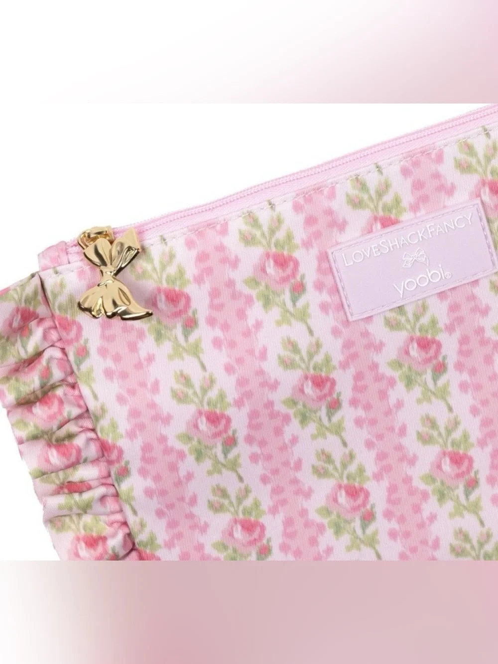 LoveShackFancy Blooming Pencil/Makeup Case Zip Ruffles StrawberryMacaroon - NWT
